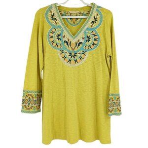 Soft Surroundings Sunrise Tunic Top In Lime Women's M Embroidered Boho Preppy